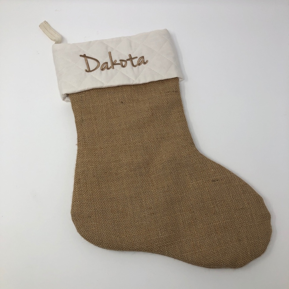 Burlap Monogrammed Christmas Stocking “Dakota”